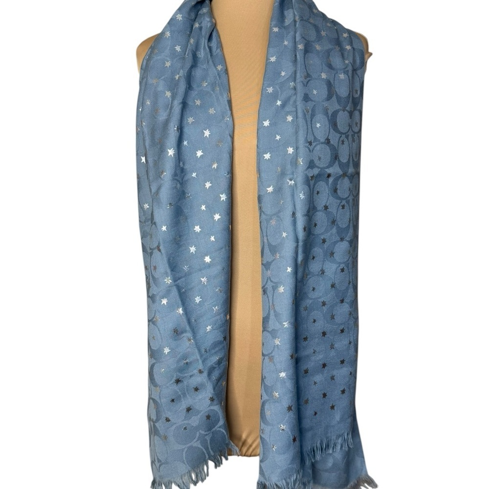 Metallic Star Celestial Signature Logo Scarf in Blue and Silver - Picture 5 of 9